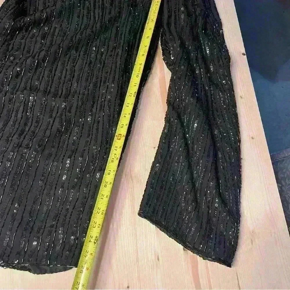 Midnight Run Sequin 100% silk Black pants Vintage 80’s Shimmer Wide Leg - Picture 8 of 11